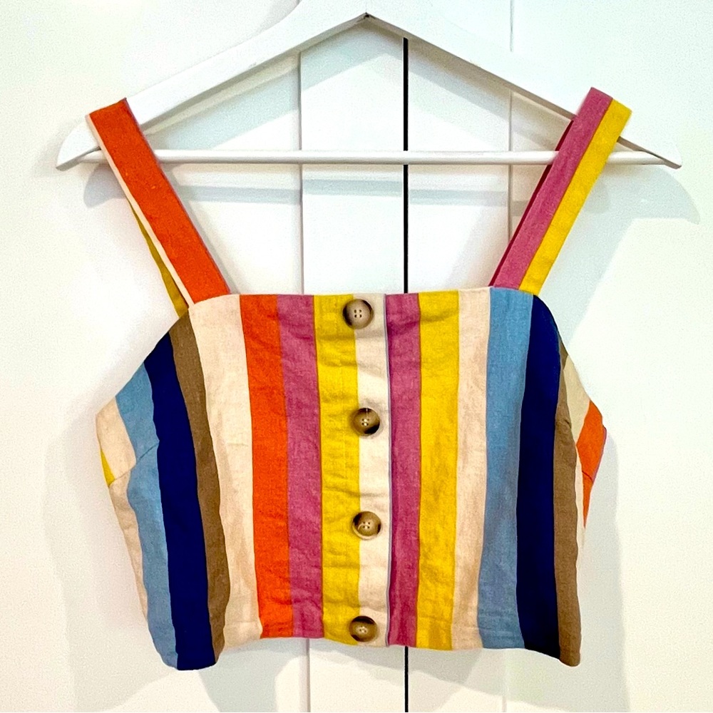 COPY - 4 for $20 🦋 Gilli Women’s Large Striped Linen Crop Top Tank